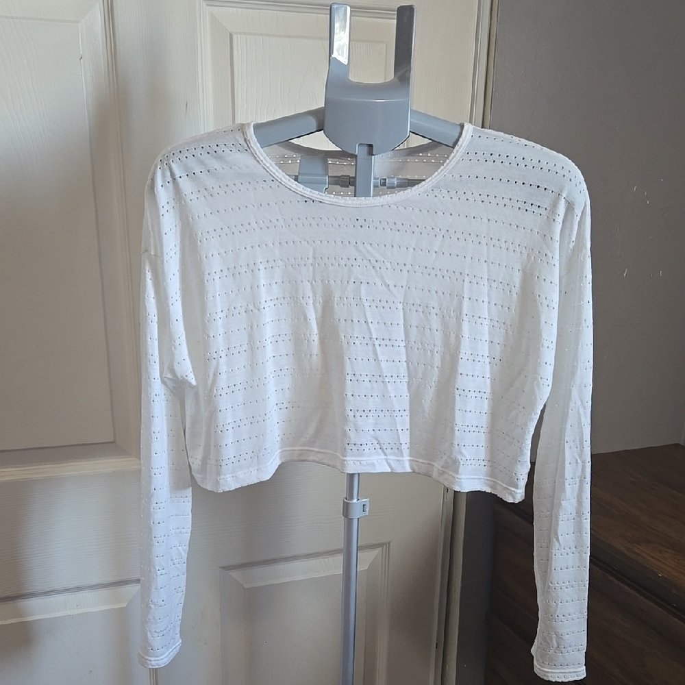 White Cropped Long Sleeve Women's Top
